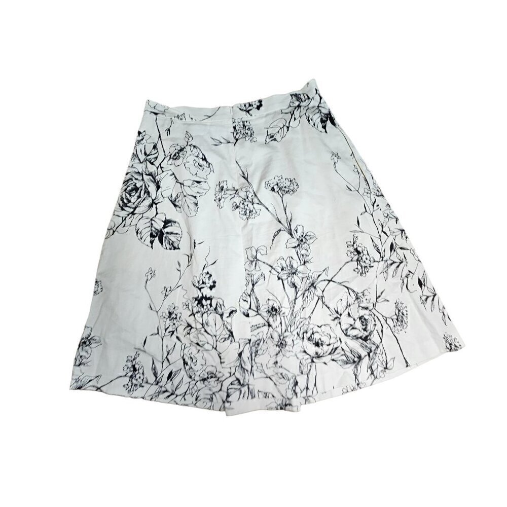 MaxMara Black and White Floral A-Line Skirt Size 6 - Picture 6 of 11